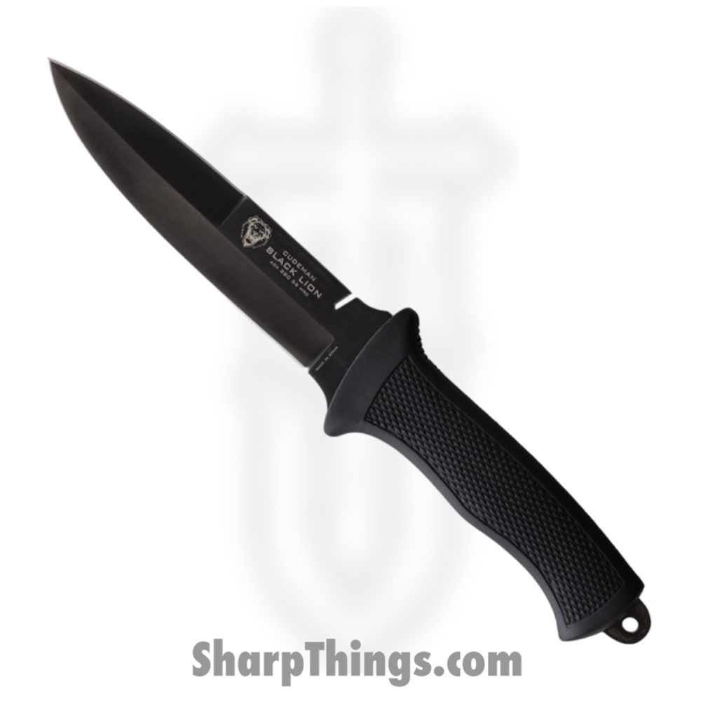 889c2e38-d003-4932-afdf-b8c59d6cb519_CUD177P_1.jpg Cudeman - CUD177P - Lion - Fixed Blade Knife - Vanadium Molybdenum Steel Coated Drop Point - Rubber - Black - Image 1
