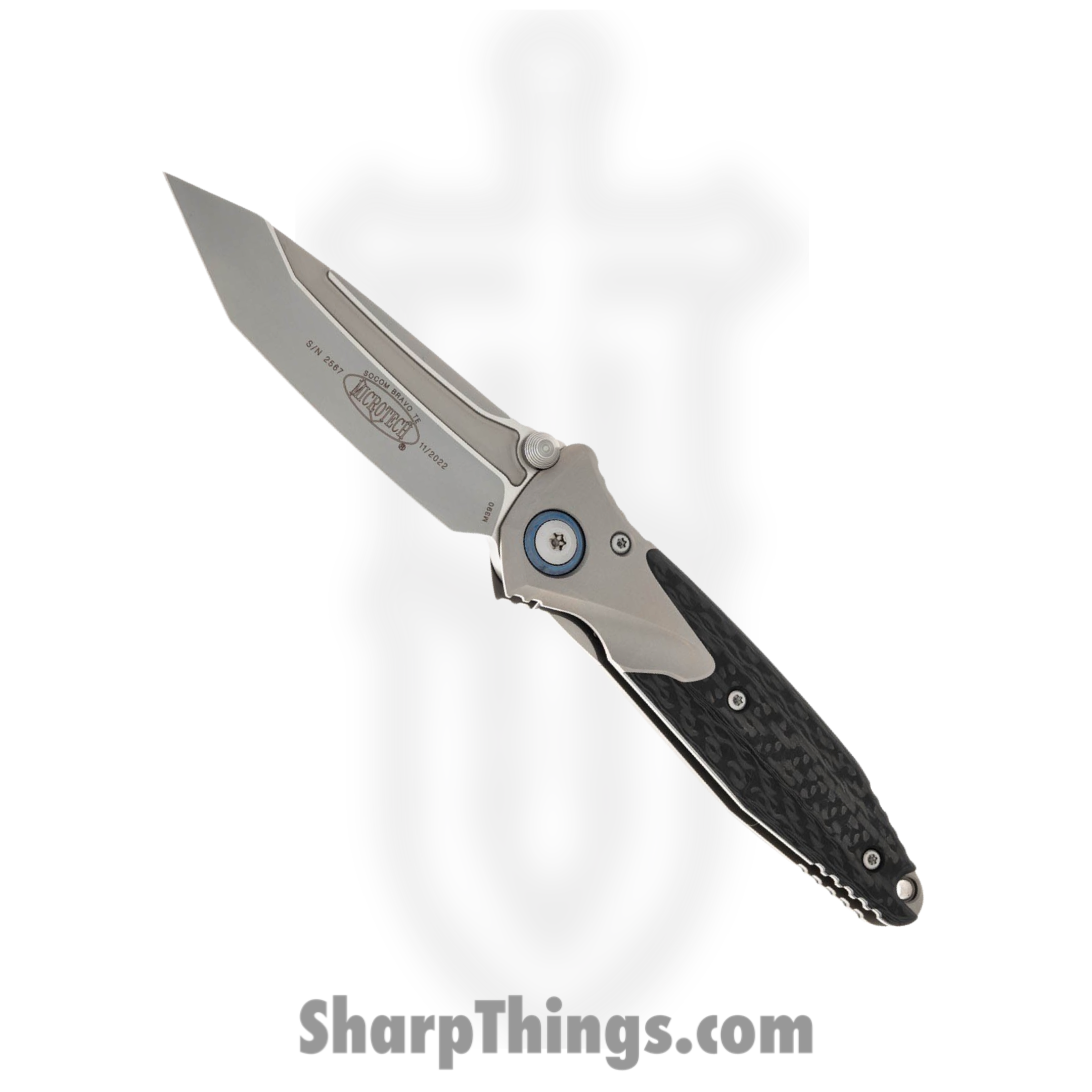8abee710-90c8-499d-9403-87a37b879104_261M-7CFTI_1.png Microtech - 261M-7CFTI - Socom Bravo Mini T/E - Folding Knife - Bead Blasted Tanto - Titanium with Carbon Fiber Scales - Stainless Blue - Image 1