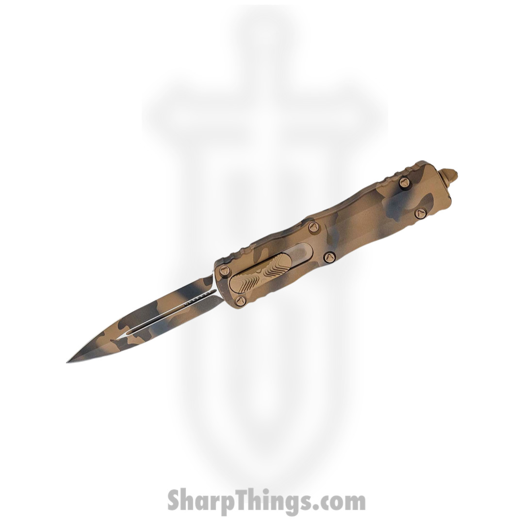 8bb2ad44-ff24-4e02-b058-00b5b4178af3_227-1CCS_1.jpg Microtech - 227-1CCS - Dirac Delta Signature Series - OTF Auto - Elmax, M390, 204P Coated Dagger - 6061-T6 Aluminum - Coyote Camo - Image 1