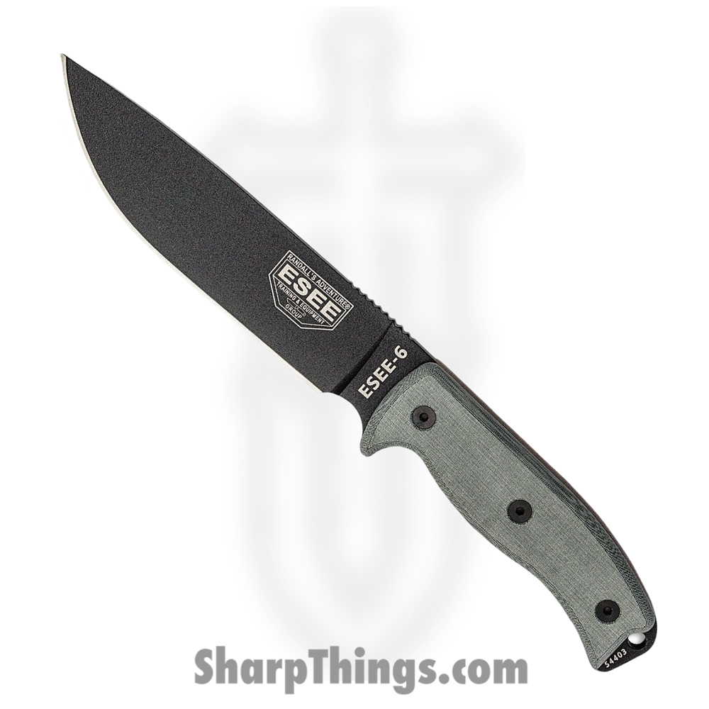 8be2a743-5674-425e-b357-49975263b930_RC6P_1.jpg ESEE - RC6P - Model 6 - Fixed Blade Knife - 1095 HC Black Drop Point - Micarta - Gray - Image 1