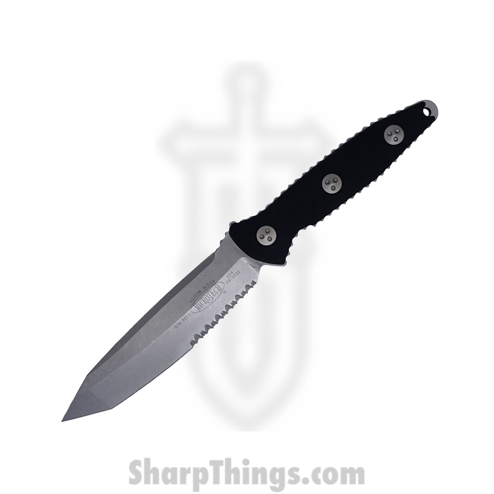 8c24cbb0-4559-4094-b05c-305ec025871f_114-11_1.jpg Microtech - 114-11 - Socom Alpha - Fixed Blade Knife - M390 Stonewash Tanto - G10 - Black - Image 1