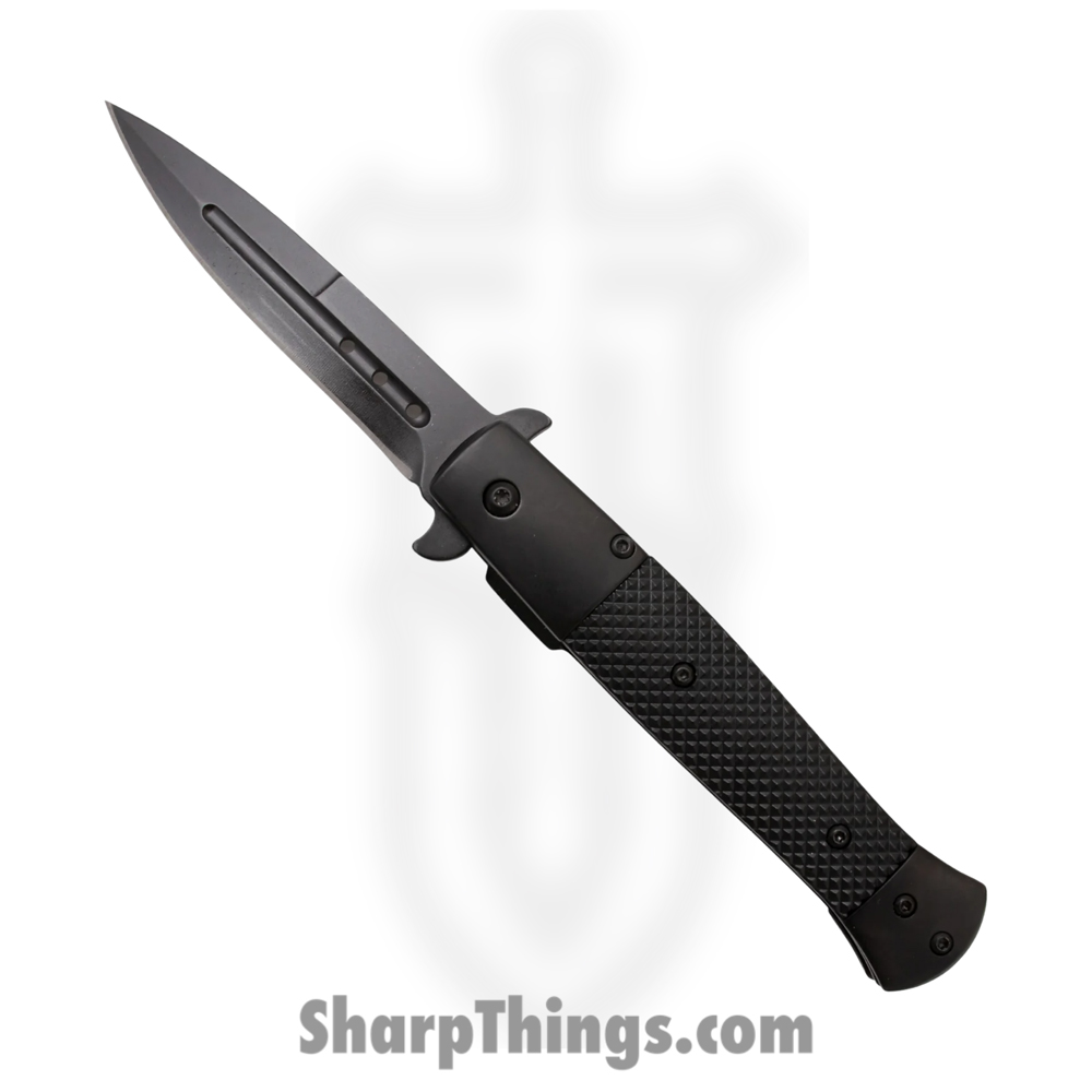8c398ee6-ee84-475f-b937-96017c1d25a5_SJ-1011-BK-2_1.jpg Tiger USA - SJ-1011-BK-2 - Spring Assisted - Assisted Open Knife - 1065 Surgical Steel Black Dagger - Aluminum - Black - Image 1