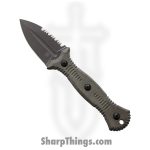 Bastinelli Creations - BAS239 - Telum Serrated - Fixed Blade Knife - M390 Black Stonewash Spear Point - Linen Micarta - Green