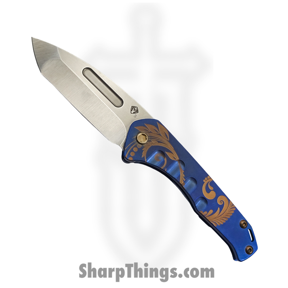 8c96141d-f496-4f3a-8255-b589ca3c1531_MK208STT-37A2-T1C1-Q4_1.jpg Medford Knife - MK208STT-37A2-T1C1-Q4 - Praetorian Slim Tubled Tanto - S35VN Titanium - Blue Gold Filigree - Image 1