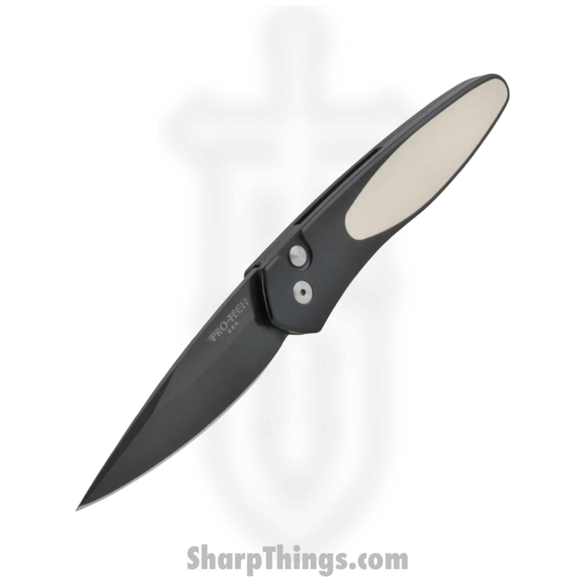 8d825534-4230-449c-bc06-df36f29e79c8_3452_1.jpg ProTech - 3452 - Newport - Automatic Knife - S35VN Coated Spear Point - Aluminum/Micarta Inlay - Black/White - Image 1