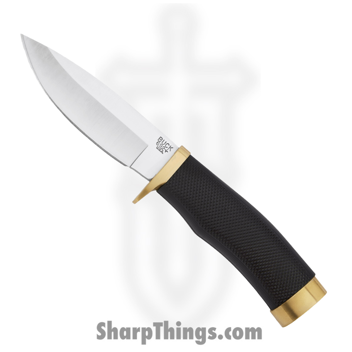 8e921e25-6c3c-4ddb-943d-8fcf47eaed01_BU692_1.jpg Buck - BU692 - Buck Vanguard Hunting Knife - Fixed Blade Knife - 420HC Stainless - Textured Rubber - Black and Brass - Image 1