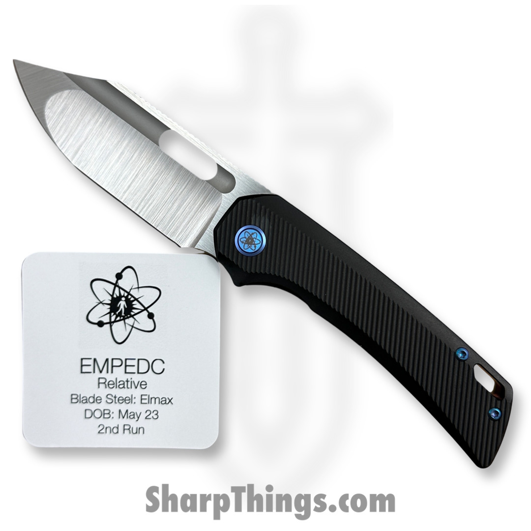 8f7aeb5e-f737-4c2d-9841-3b3e05deb636_EMPRELBWBLBK_1.jpg EMPEDC - EMPRELBWBLBK - Relative - Folding Knife - Satin Elmax Bowie Folding Knife - Titanium - Blue Black - Image 1