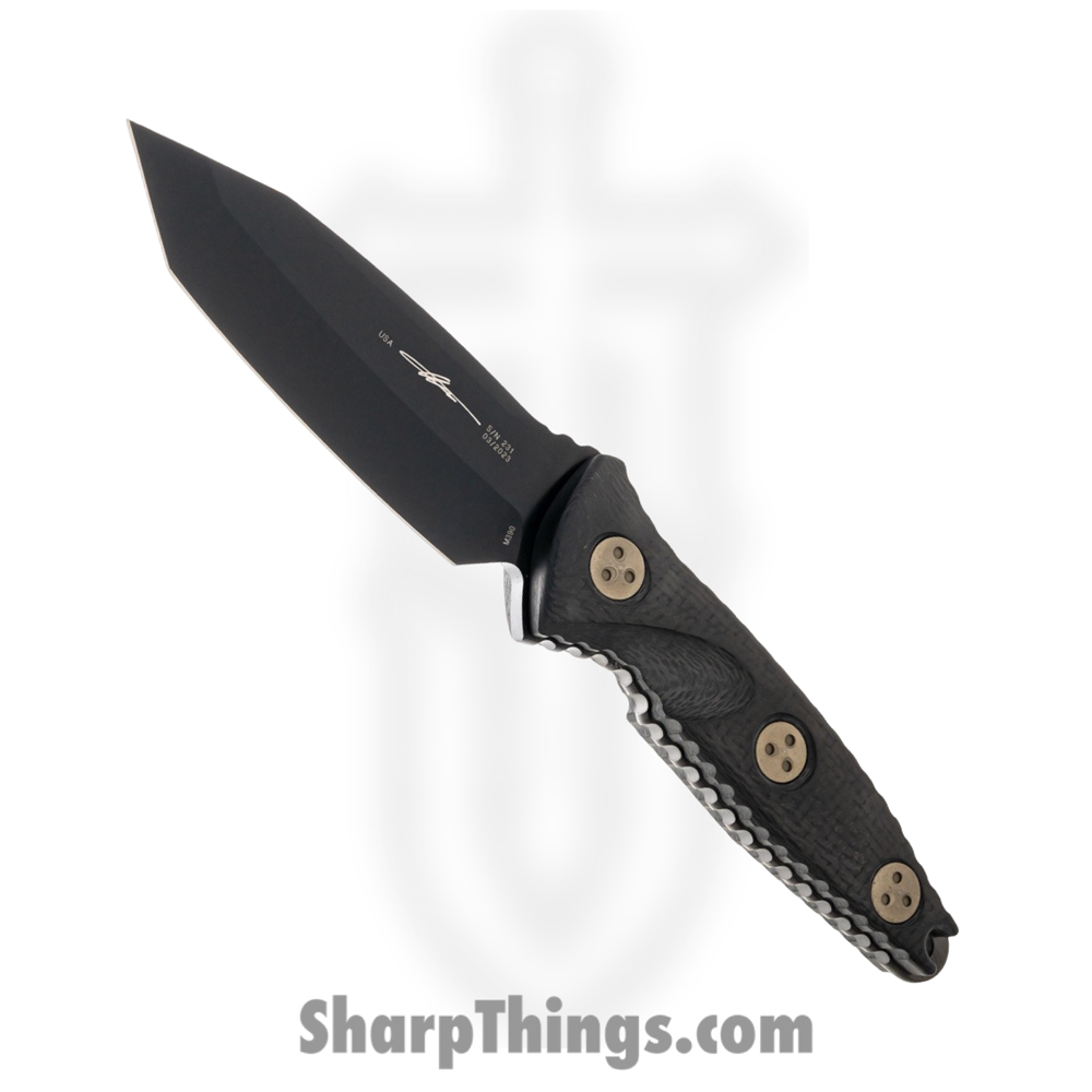 904e3ad2-abdf-4da9-9b2d-7ea8df0e4cf5_114M-1DLCCFS_1.jpg Microtech - 114M-1DLCCFS - Mini Socom Alpha Signature Series - Fixed Blade Knife - Elmax, M390, 204P Coated Tanto - Carbon Fiber - Black - Image 1