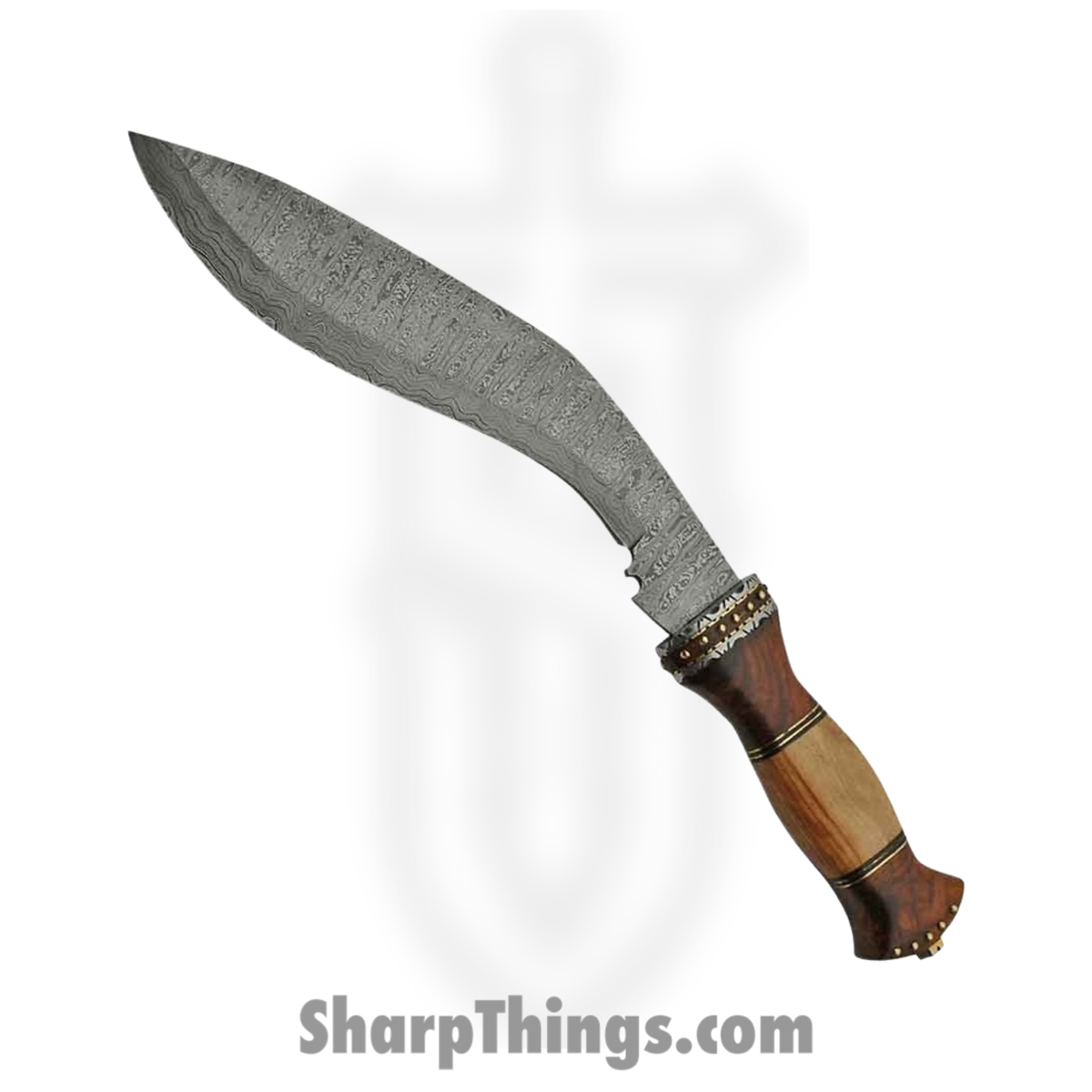 90e05995-d5c6-4bc9-8f66-360f271a8cd0_DM1134_1.jpg Damascus - DM1134 - Damascus Kukri - Fixed Blade Knife - Damascus Kukri - Rosewood Olivewood - Brown - Image 1