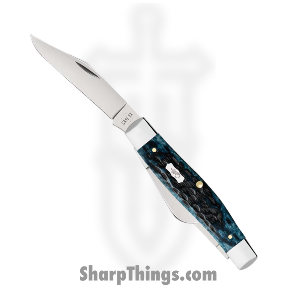 91472abb-4fc9-46d7-a03a-e7b21d785fb0_CA51861_1.jpg Case Cutlery - CA51861 - Large Stockman - Folding Knife - Tru-Sharp™ Stainless Polished Clip/Sheepfoot/Spey - Peach Seed Jig Bone - Blue - Image 1