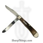 Case Cutlery - CA00164 - Trapper - Folding Knife - Carbon Steel Polished Clip Spey - Bone Peach Seed Jig - Amber