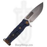 Medford Knife - MK204MTQ-37A2-T1C1-P1 - USMC Fighter Flipper Knife - Magnacut Tumbled - Blue with Bronze Hardware