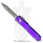 Microtech - 122-10DPU - Ultratech - OTF Auto - Elmax, M390, 204P Apocalyptic Dagger - 6061-T6 Aluminum - Distressed Purple