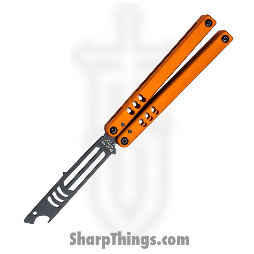 952308cd-82a8-4b3f-a9c4-0a379c699176_04TR04CK01OR_1.jpg Squid Industries - 04TR04CK01OR - Mako V4.5 Inked Bottle Opener Balisong Trainer - 304 Stainless 6061-T6 - Orange and Black - Image 1