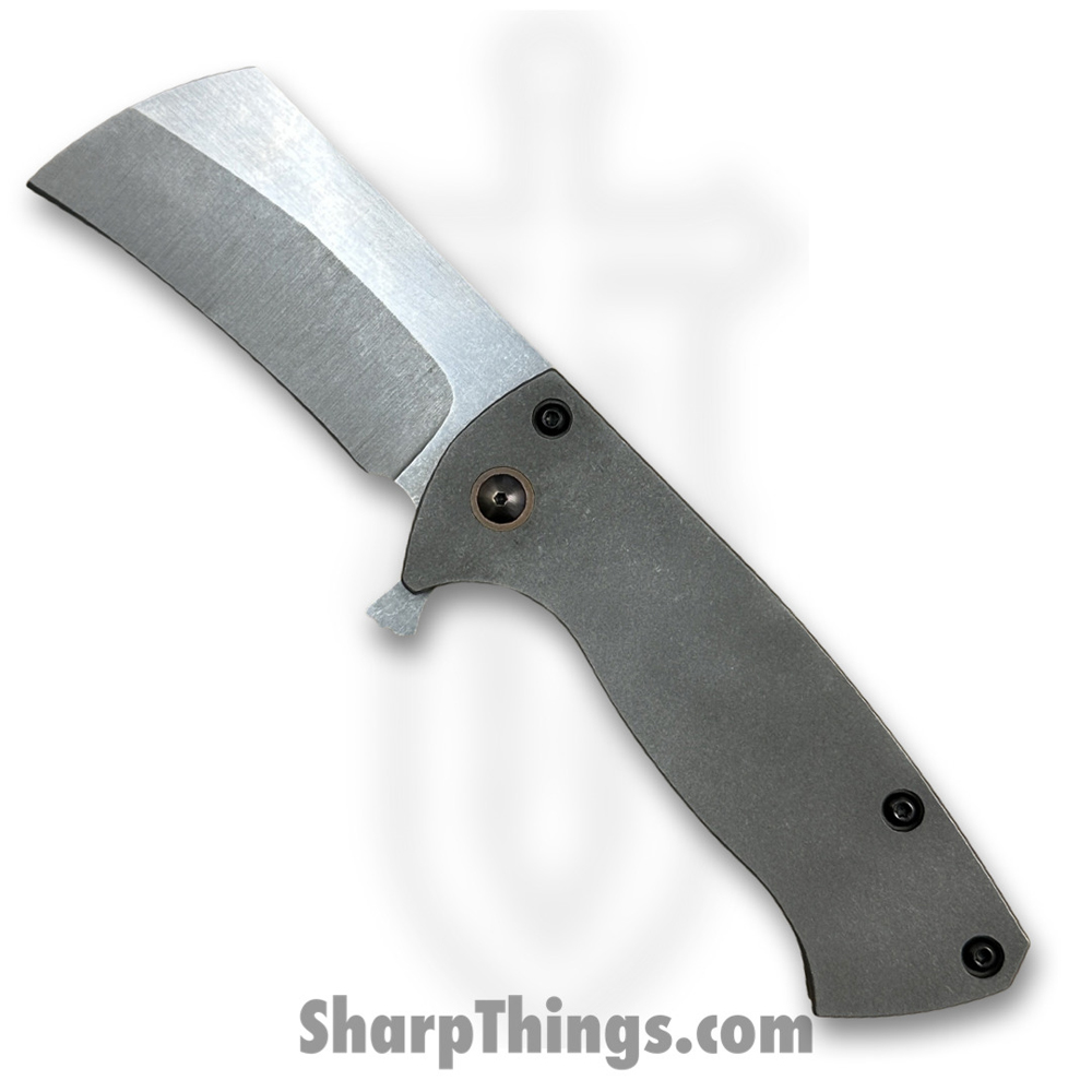 9579c5e6-b97d-412c-92f5-1fe52378ff45_LEV20CF_1.jpg Warhawk Customs - LEV20CF - Leviathan Cleaver - Folding Knife - Stonewashed 154CM Cleaver Blade - CF Clip- Ti Scales - Gray - Image 1
