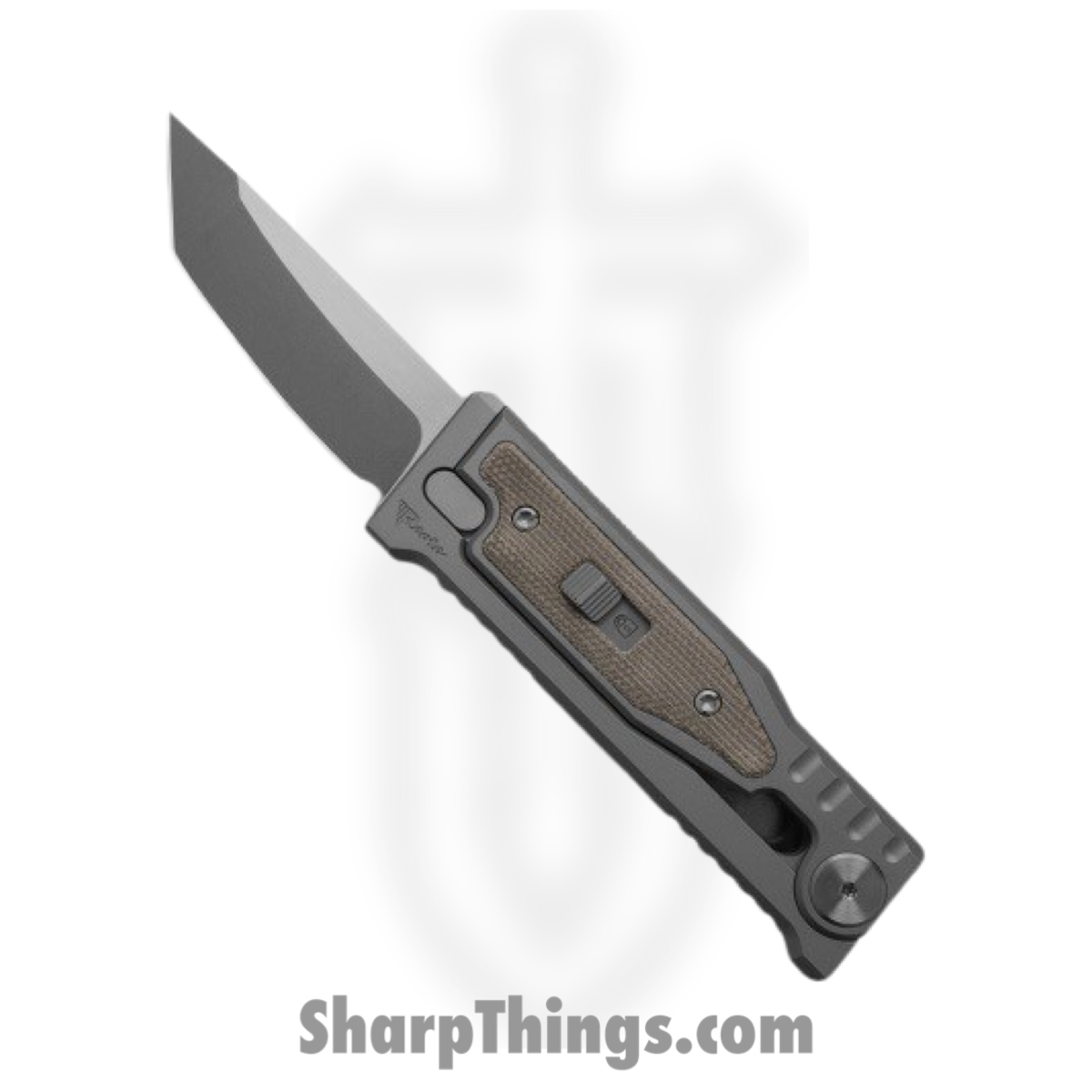 9591424b-d742-4871-b591-d0f8df221bd5_ExoMinSwTnGR_1.jpg Reate Knives - ExoMinSwTnGR - Mini Exo - Gravity Knife - CPM-3V Stonewashed Tanto - Micarta - Green - Image 1