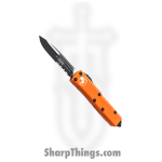 Microtech - 231-2OR - UTX-85 - OTF Auto - Elmax, M390, 204P Two Tone Drop Point - 6061-T6 Aluminum - Orange