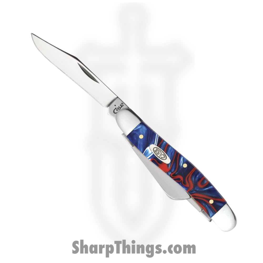 95f72c26-89d6-407c-9116-7f846c33ea7c_CA11201_1.jpg Case Cutlery - CA11201 - Medium Stockman - Folding Knife - Tru-Sharp™ Stainless Polished Clip/Sheepfoot/Spey - Kirinite - Red White Blue - Image 1