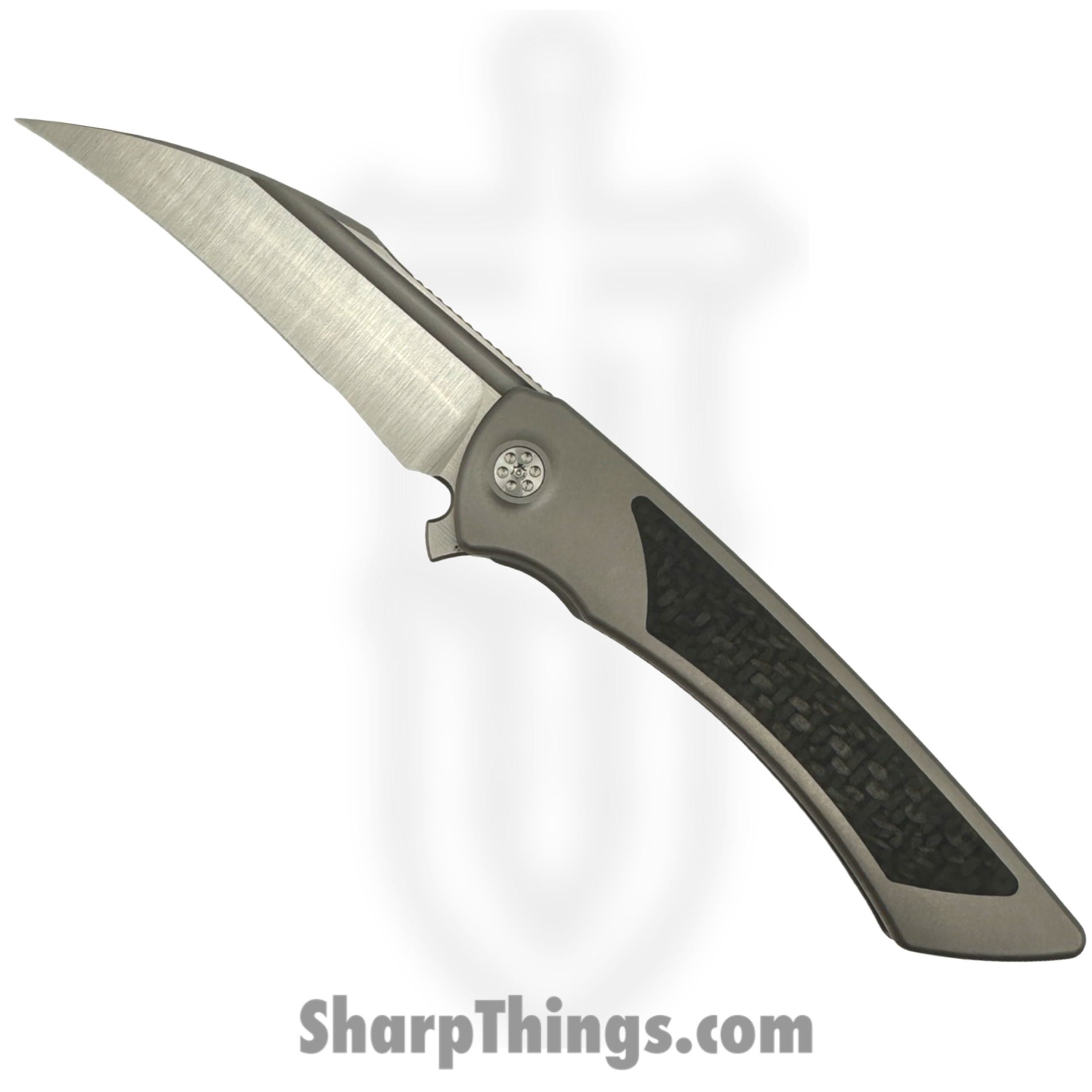 96d4038d-2c27-4e42-a57b-9cd58d4513dd_DER-GY-CF_1-scaled-1.png SharpByDesign - DER-GY-CF - Derecho - Folding Knife - Belt Satin M390 Hawkbill - Gray Zirc Blasted Ti w Gray Carbon Fiber - Gray - Image 1