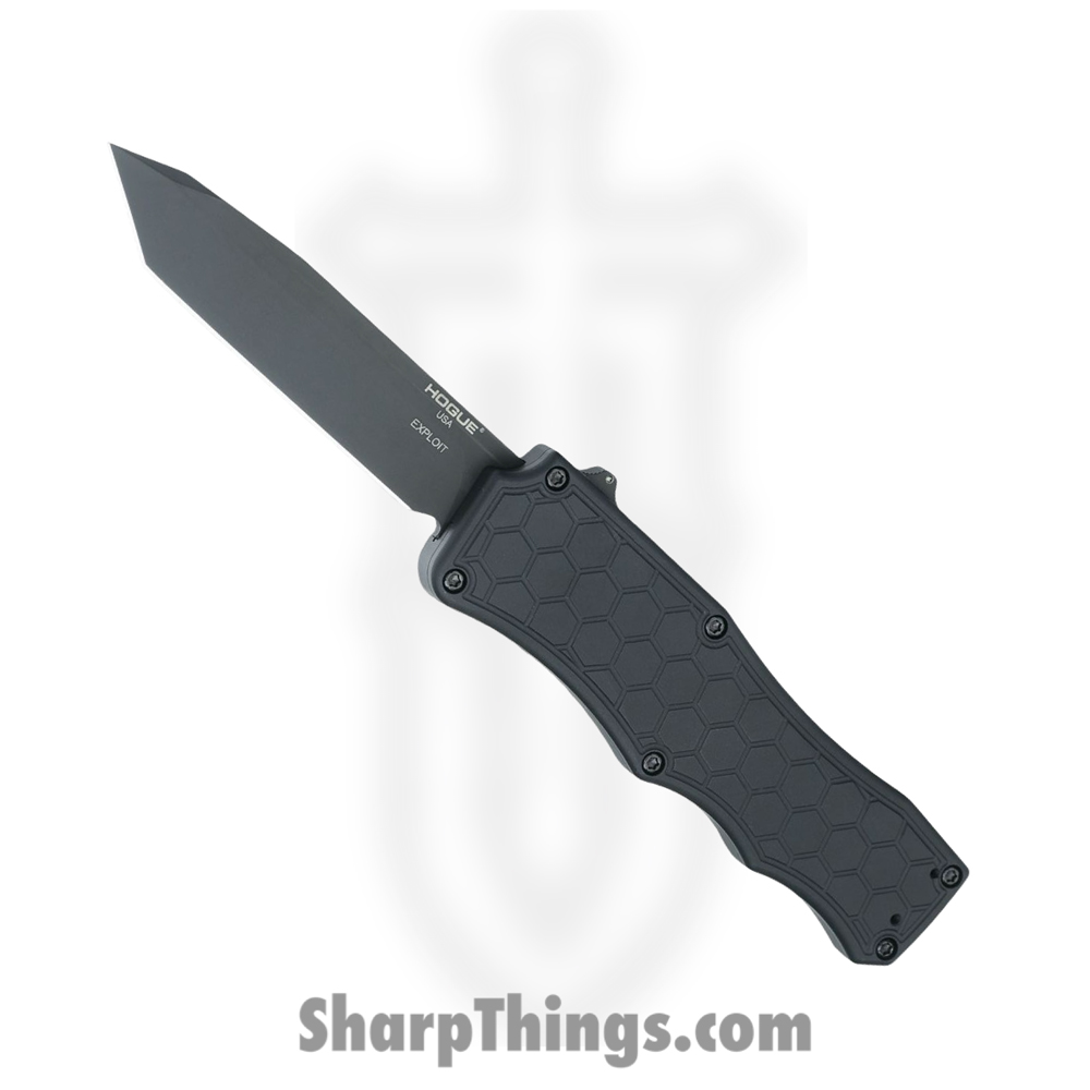 97154126-1b96-486b-90a7-e30dd24627ec_HG34047_1.jpg Hogue Knives - HG34047 - Exploit - OTF Auto - CPM S30V Coated Tanto - 6061-T6 Aluminum/Honeycomb Texture - Black - Image 1