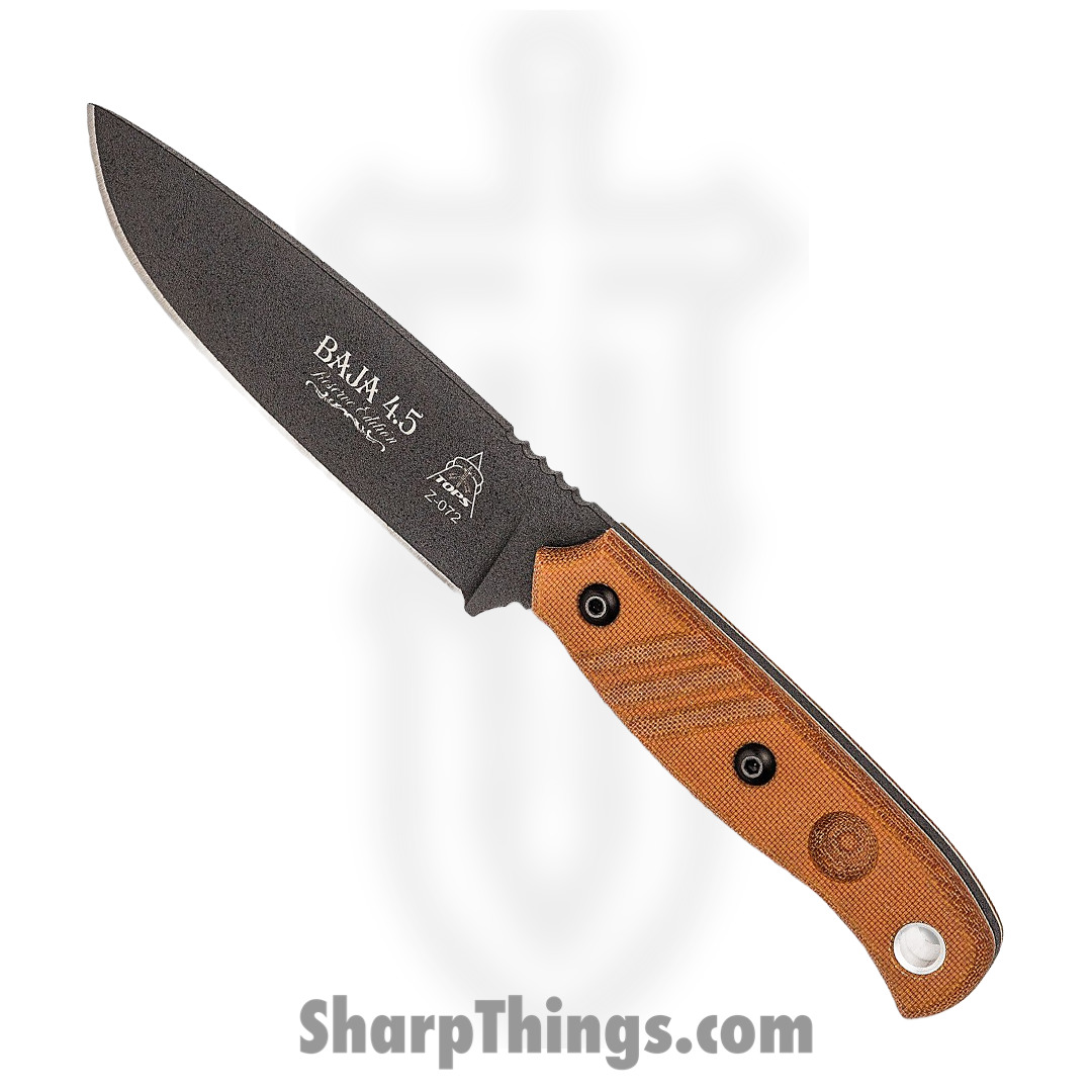 97519e13-af39-43b4-b3bd-08ad58c034a7_TPBAJA45R_1.jpg Tops - TPBAJA45R - Baja 4.5 Reserve Edition - Fixed Blade Knife - 1095 HC Coated Drop Point - Micarta - Tan - Image 1