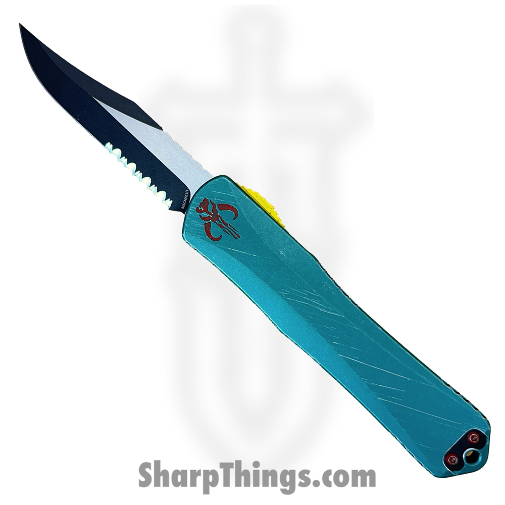 97943550-1fd3-4931-8ea0-b246a0bf74fb_H030B-14B-BOUNTY_1.jpg Heretic Knives - H030B-14B-BOUNTY - Manticore X - OTF Auto - CPM MagnaCut Two Tone Bowie P/S - 6061-T6 Aluminum/ FAT Carbon Fiber - Black/Red/Yellow/Green - Image 1