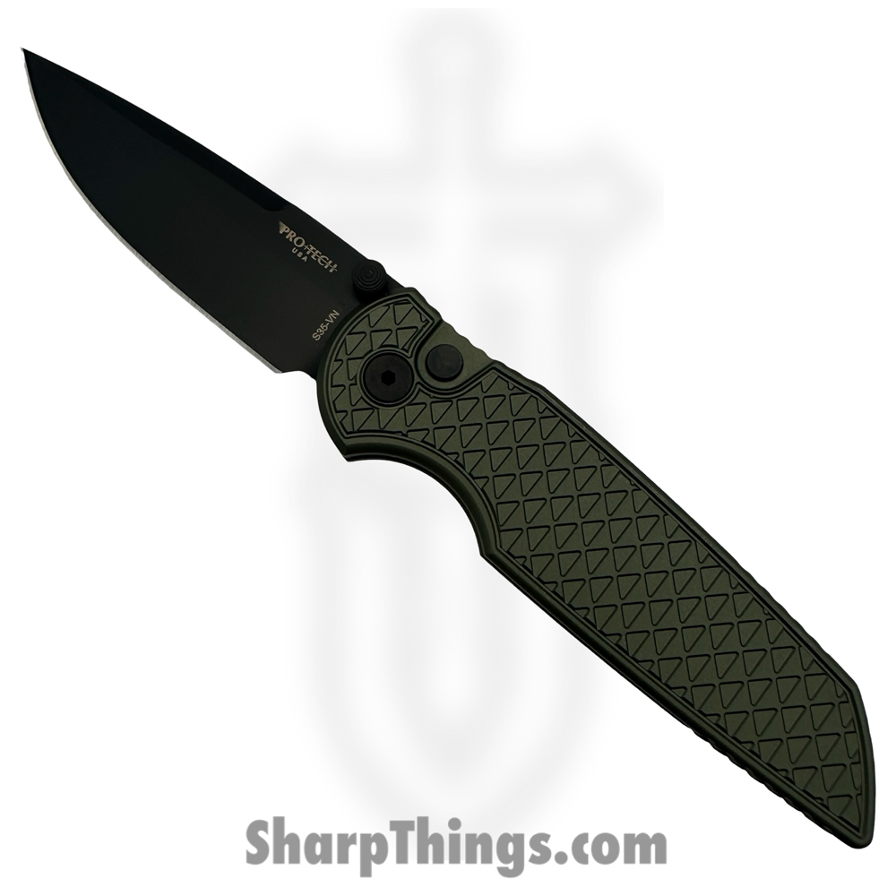 97e758b6-8fcd-4306-86b6-e53175043477_INT106-Green_1.jpg ProTech - INT106-Green - TR-3 INTEGRITY manual - Folding Knife - S35VN DLC Drop Point - Aluminum - Black/Green - Image 1
