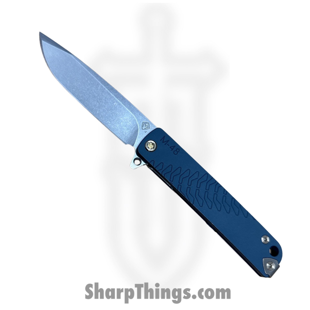 9810489b-3527-48b6-861f-7ae43c722b90_MK2124TQ-44TM-T1C1-Q4_1.jpg Medford Knife and Tool - MK2124TQ-44TM-T1C1-Q4 - M-48 - Folding Knife - S45VN Tumbled Magnus Edge Drop Point - Aluminum - Blue - Image 1