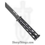 Bear & Son - BC115TAND - Butterfly Silver Vein - Balisong - Damascus Damascus Tanto - Powder Coated Zinc - Black