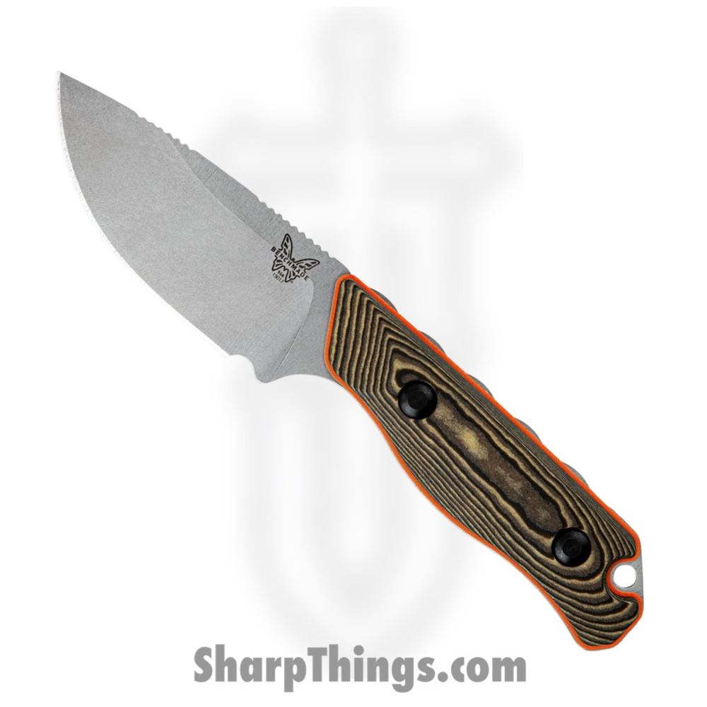 9882f67b-1839-4a22-aa41-1ee2c480f3b2_15017-1_1.jpg Benchmade - 15017-1 - Hidden Canyon Hunter - Fixed Blade Knife - S90V Stonewash Drop Point - Richlite G10 - Brown Orange - Image 1