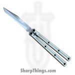 Squid Industries - KR3-B-SA-SL - Krake Raken - Balisong - AEB-L Satin Bowie - 7075 Aluminum - Silver