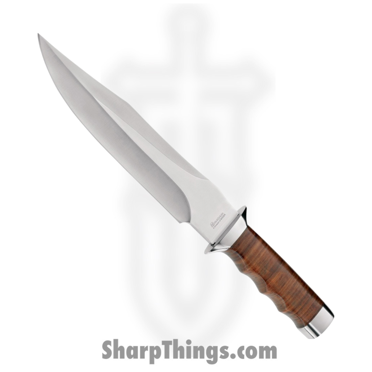 99eda821-5643-4450-a267-b2c57dc3fac8_BOM02MB565_1.jpg Boker Magnum - BOM02MB565 - Giant Bowie - Fixed Blade Knife - 440 SS Satin Clip Point - Stacked Leather - Brown - Image 1