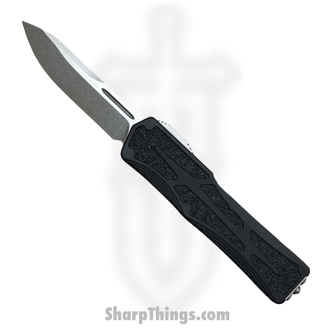 9c13cf0f-0aad-4382-9969-f23bd9109919_H039-2A_1.jpg Heretic Knives - H039-2A - Colossus - OTF Auto - Magnacut Stonewash Clip Point - Aluminum/Traction Inlay - Black - Image 1