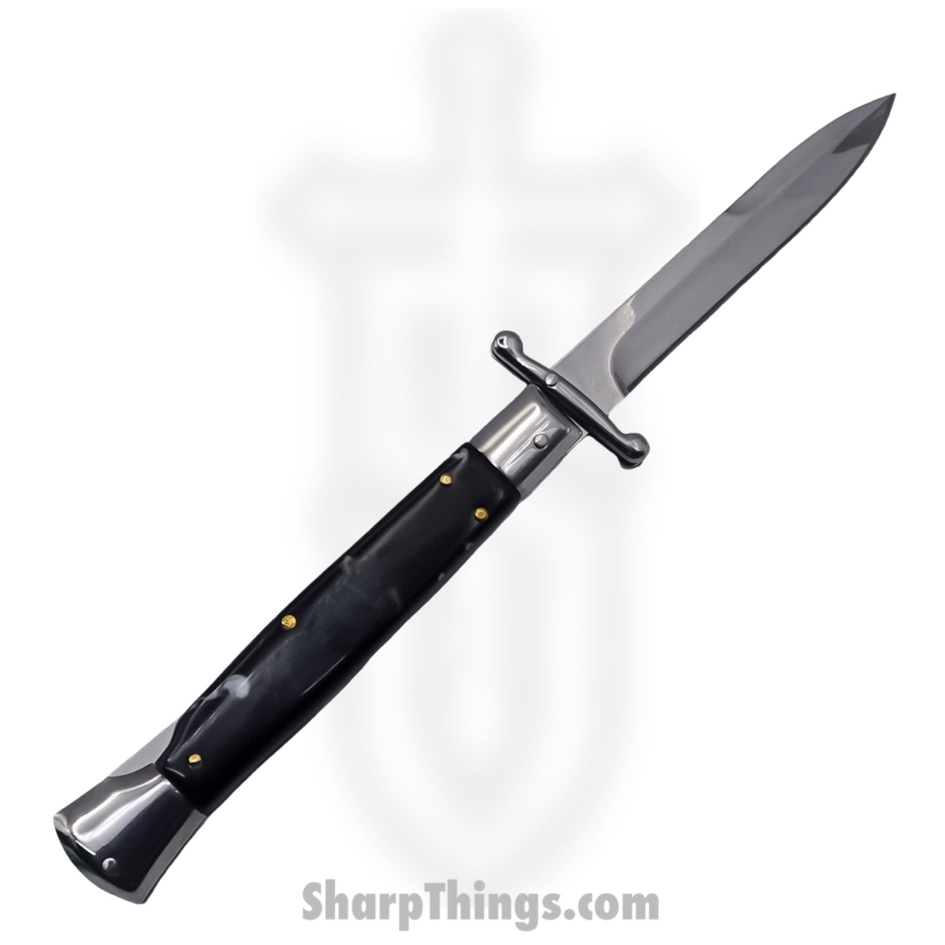 9cd74ac8-8301-40ed-9509-760dee81f98a_SBSG10BYSH_1.jpg Steel River Knives - SBSG10BYSH - Liscio 10in Stiletto - Swinguard Lockback Auto - 440 Bayonet - Black - Image 1