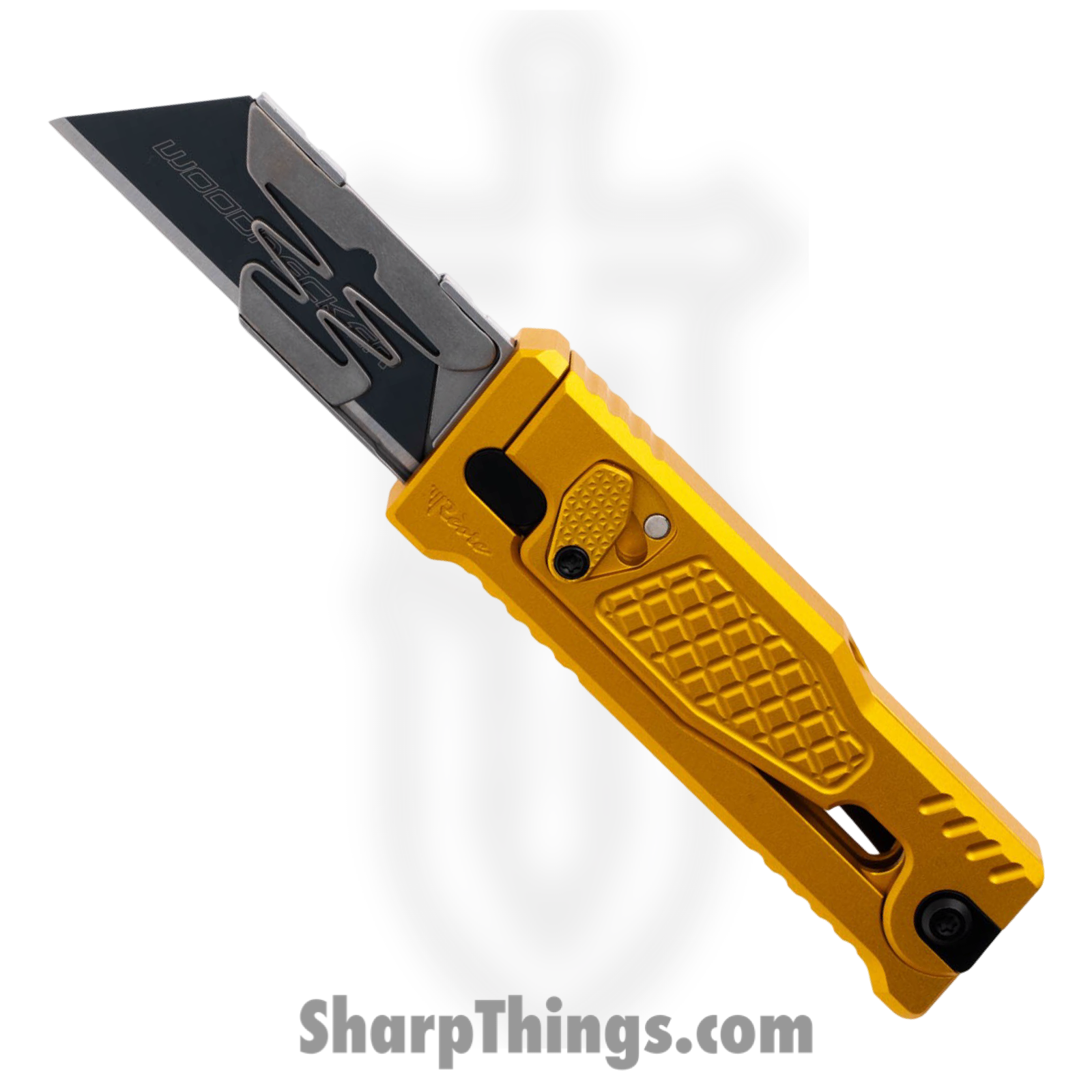9ced0866-2b17-4258-9cea-3ad4438dc11d_EXO43SSGLD_1.png Reate Knives - EXO43SSGLD - EXO-U-V2 - Gravity Knife - Stainless Satin Utility - Aluminum Diamond - Gold - Image 1