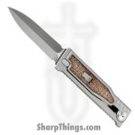 Reate Knives - EXOM-DEMIBU - EXO-M - OTF Gravity Knife - Satin CPM3V Dual Edge - Titanium w Micarta - Burlap