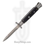 Steel River Knives - SBSGPMBH - Premium 9in Stiletto - Swinguard Lockback Auto - 440 Clip Point - Black Horn
