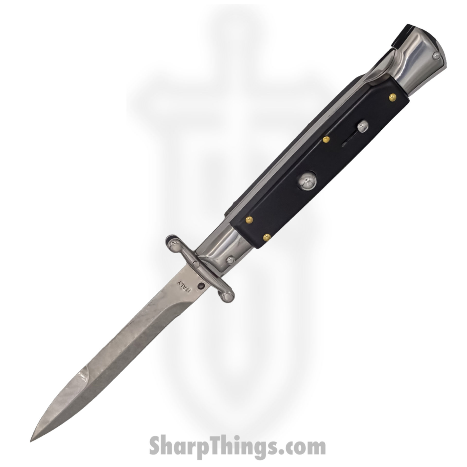 9d7cc33a-a647-4a52-b54a-ca2b0418f1bc_SBSGPMBH_12.jpg Steel River Knives - SBSGPMBH - Premium 9in Stiletto - Swinguard Lockback Auto - 440 Clip Point - Black Horn - Image 1