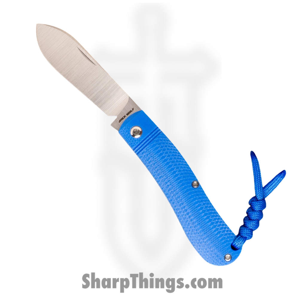 9e1b0a9f-a20a-4ded-839e-986be2e9e02e_K9-US-01-G10-BLU_1.jpg Jack Wolf Knives - K9-US-01-G10-BLU - K9 Jack Ultralight Series - Folding Knife - 154CM Satin Dogleg - G10 Opposing Arcs - Blue - Image 1