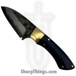 Royalty Rings Co. - RRC-Osso-03 - Osso - Fixed Blade Knife - 410/80crv2 Damascus Wharncliffe - Blue Micarta - Brass Bolster
