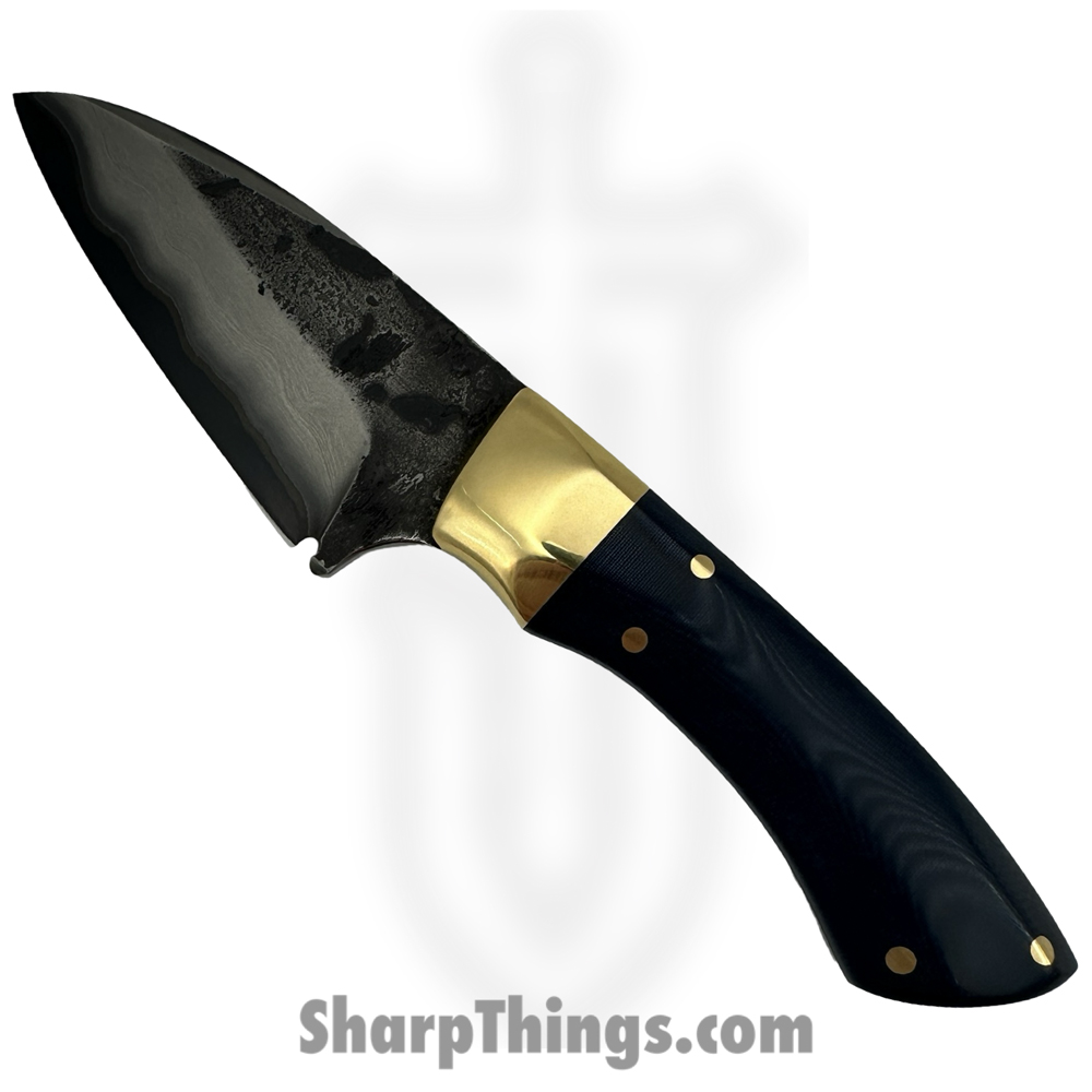 9f6856b6-2717-4e7e-8416-db8e1a31fc8c_RRC-Osso-03_1.jpg Royalty Rings Co. - RRC-Osso-03 - Osso - Fixed Blade Knife - 410/80crv2 Damascus Wharncliffe - Blue Micarta - Brass Bolster - Image 1