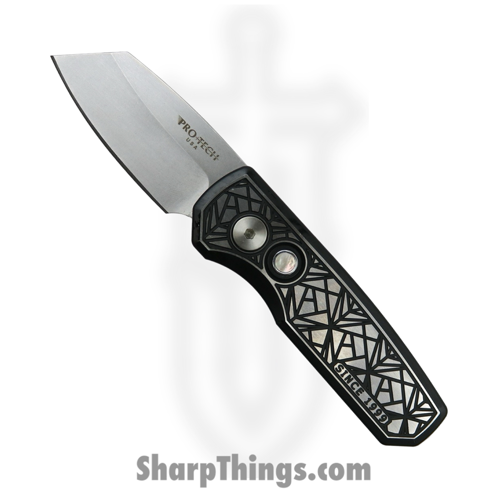 9f6b1763-fdb6-47fa-a69b-21fef1ad6b03_2024-Runt-Custom-004_1.jpg ProTech - 2024 Runt Custom 004 - Runt 5 "Since 1999" Custom - Automatic Knife - CPM MagnaCut Two Tone Reverse Tanto - 17-4 Steel - Black|Silver - Image 1