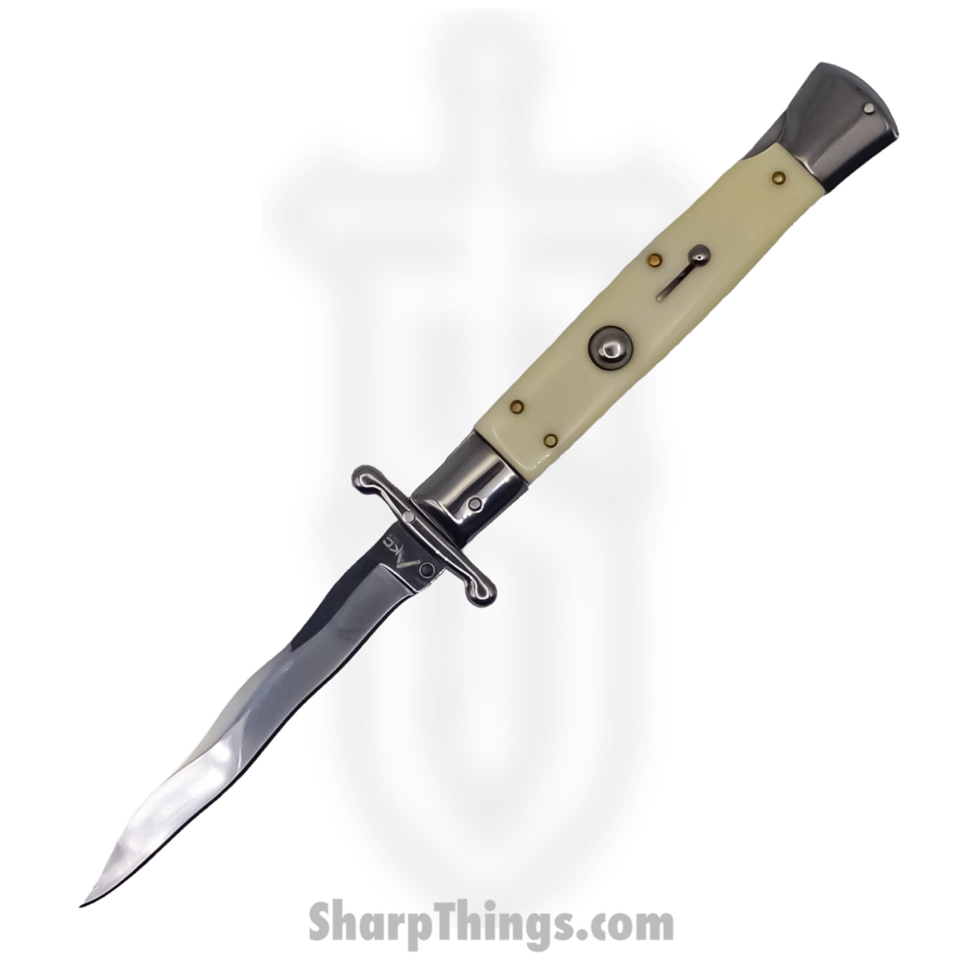 9ffa5c54-5768-406f-9be0-260ba795051c_SBSG10KRSI_12.jpg Steel River Knives - SBSG10KRSI - Liscio 10in Stiletto - Swinguard Lockback Auto - 440 Kris Bayonet - Ivory - Image 1