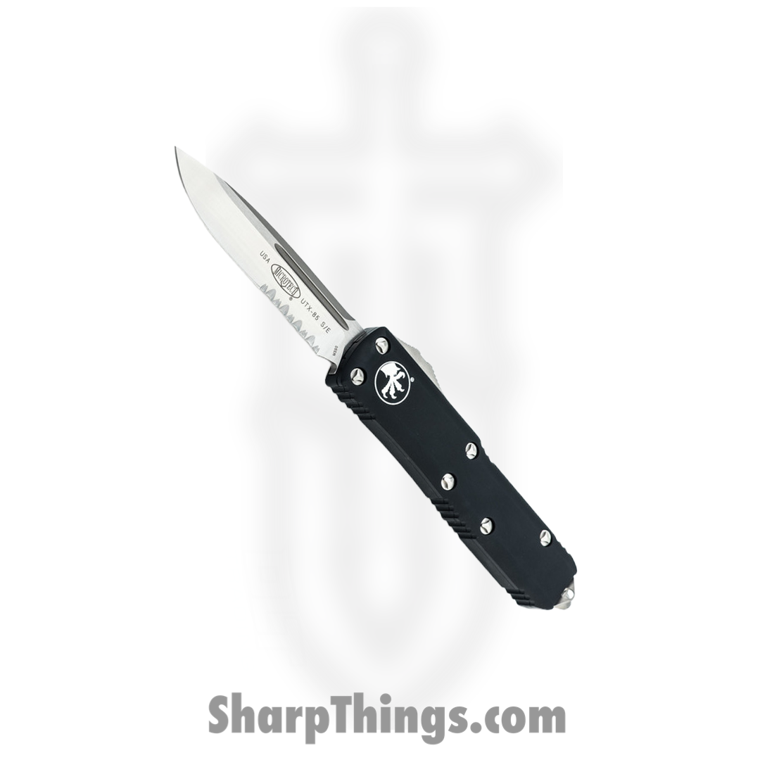 a13e6fbc-bd8f-45f9-8f5a-b4b1112faeeb_231-5_1.png Microtech - 231-5 - UTX-85 - OTF Auto - Elmax, M390, 204P Satin Drop Point - 6061-T6 Aluminum - Black - Image 1