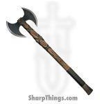 Rite Edge - PA882480 - Berserker Battle Axe - Fixed Blade Knife - Stainless Coated - Burnt Ash Wood - Brown Black
