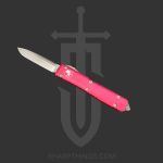 Microtech - 148-10PK - UTX-70 - OTF Auto - Elmax, M390, 204P Stonewash Drop Point - 6061-T6 Aluminum - Pink