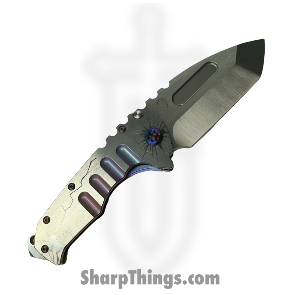 a18a3b82-6893-4894-8e5f-b9fcee0108ba_MK0124TT-01TM-TFCB-BN_1.jpg Medford Knife and Tool - MK0124TT-01TM-TFCB-BN - LH Prae "T" - Folding Knife - S45VN Satin Tanto - "Cracked Glass" Titanium - Image 1