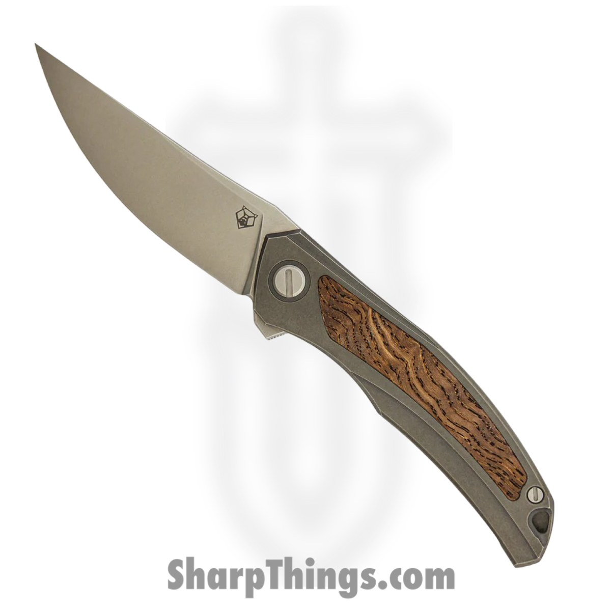 a1b6e1a9-cb39-4a9e-a99b-60d59c818d05_SHI-Q-AW-B_1.jpg Shirogorov Knives - SHI-Q-AW-B - Ursus Quantum - Folding Knife - Cromax PM Stonewash Upswept - Titanium Ash Wood Inlay - Grey Brown - Image 1