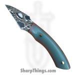 Royalty Rings Co. - RRC-Nyx-05 - Nyx - Fixed Blade Knife - Baker Forge Riptide Max -Diamond Damascus Kiridashi - G10 - Tiffany Blue/Orange