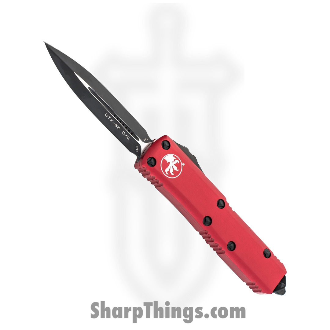 a2ab26ed-533d-4a1c-ba97-fa996972a8ec_232-1RD_1.jpg Microtech - 232-1RD - UTX-85 - OTF Auto - Elmax, M390, 204P Coated Dagger - 6061-T6 Aluminum - Red - Image 1